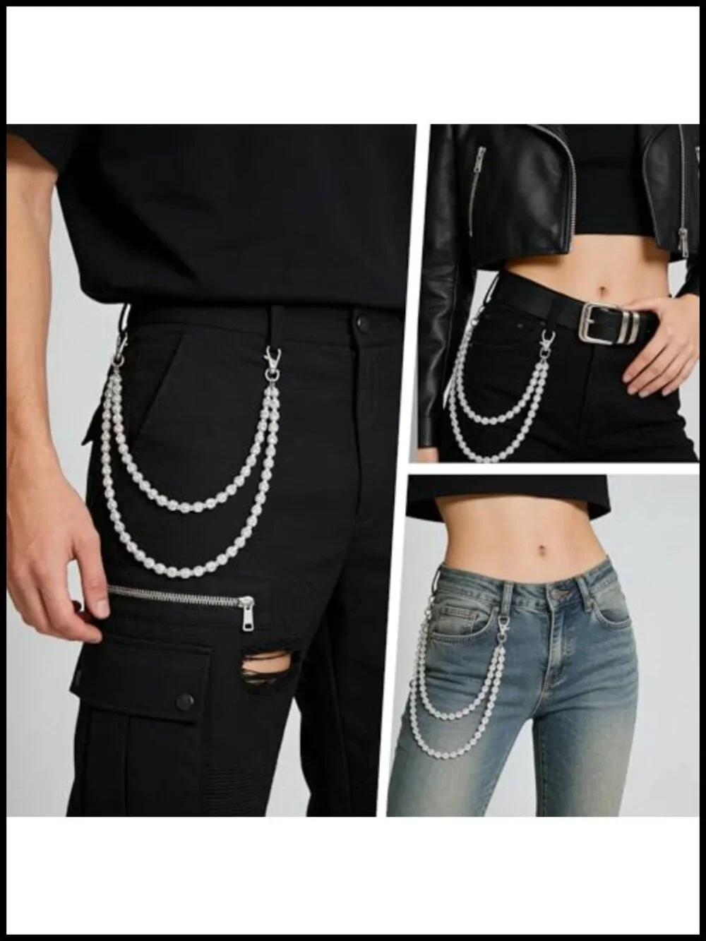 Rhinestone Wallet Chain Pants Pocket Keychain Baseball Style